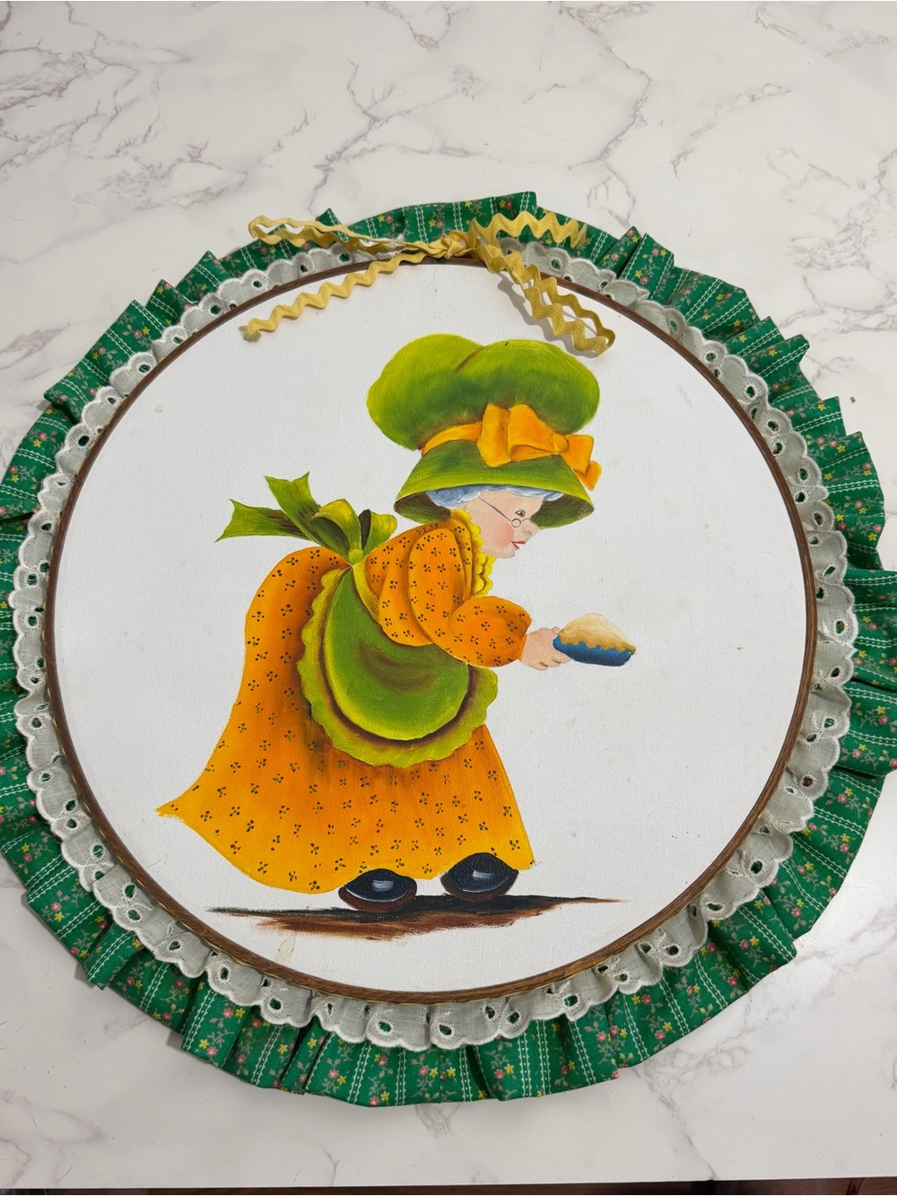 Vintage 70's Home Art Plaque in Green and Orange - Picture 5 of 7